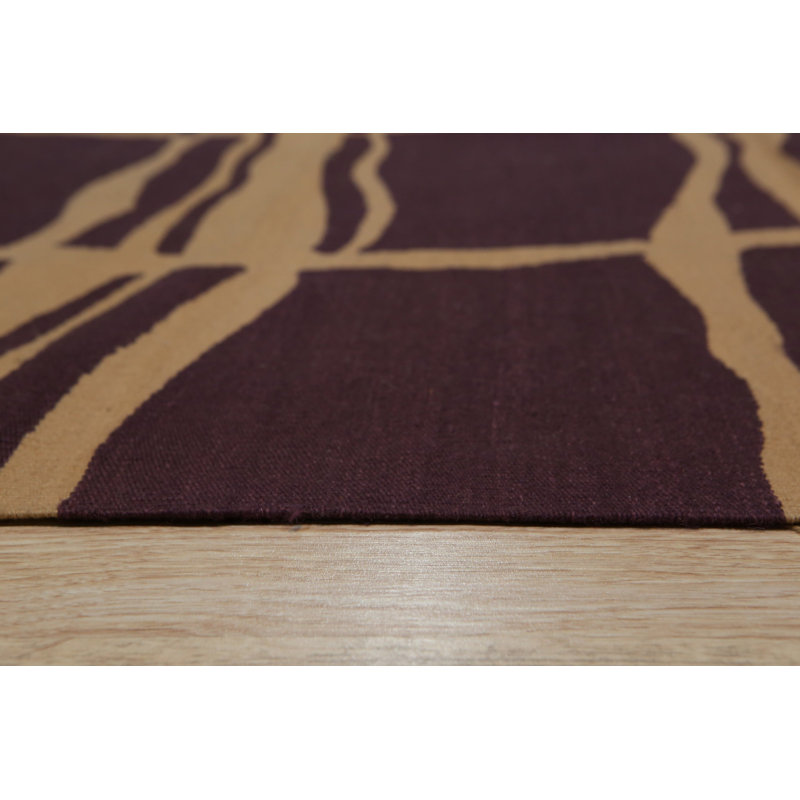 6x8 Purple Flat Weave Wool Wavy Gridwork Geometric Modern Contemporary Carpet Rug