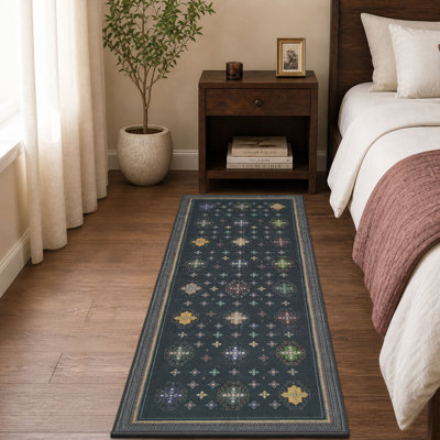Non Slip 2x6 Rug Pads for Bedroom,Soft Low Pile Geometric Star Laundry Room Runner Rug, Black