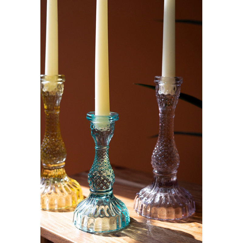  Set of Six Glass Taper Candle Holders Multicolor Design Decorative Tabletop Decor Accent Transparent Finish