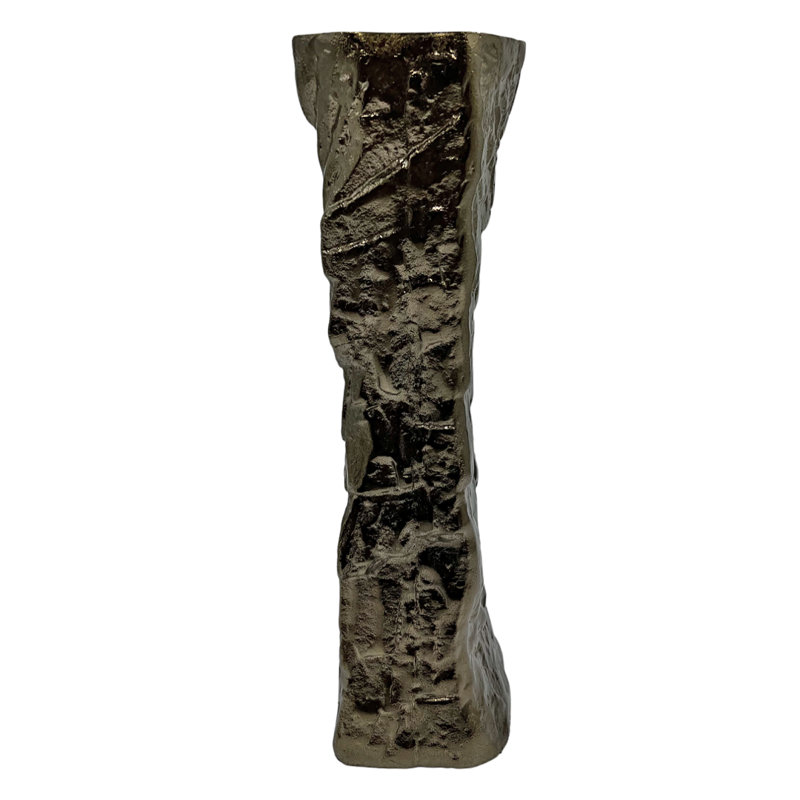 16" Textured Aluminum Candle Holder – Modern Rustic Metallic Sculpture Décor