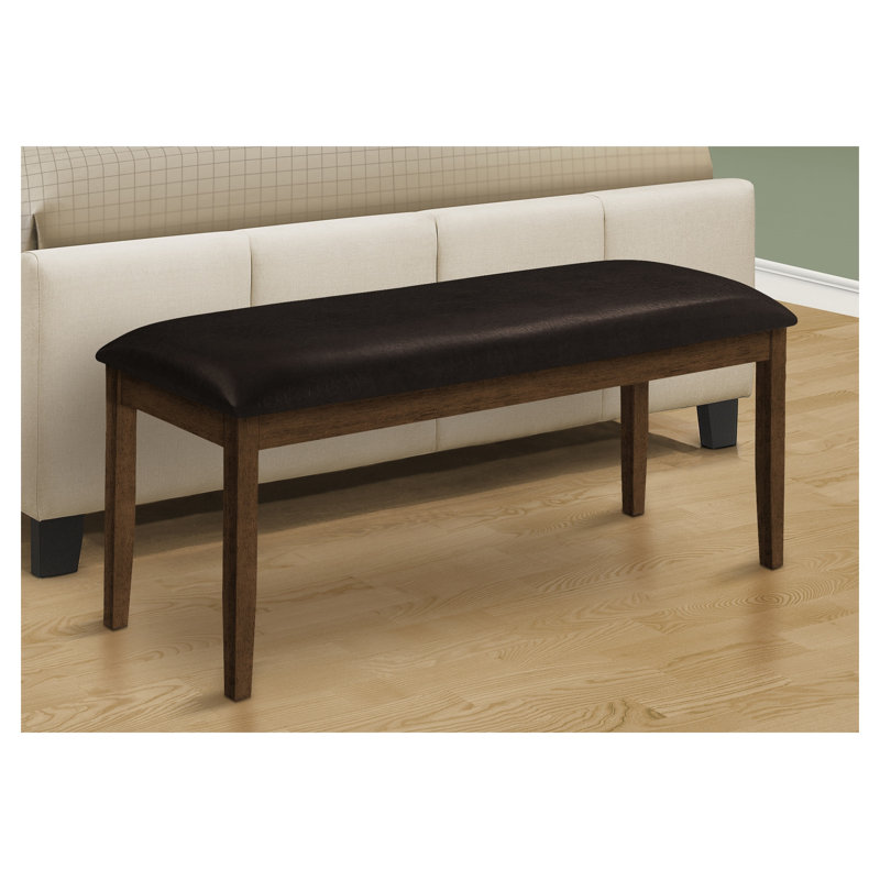 Banc rectangulaire rembourré de 48 pouces avec siège en similicuir et structure en bois massif brun