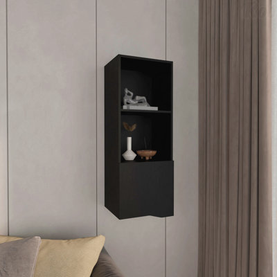 43" Tall One-Door Wall Cabinet With Two Open Shelves, Medicine Cabinet