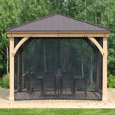 12' x 12' Meridian Mosquito Mesh Kit  Premium Phifer UV-Resistant Mesh with Easy Glide Tracks and Full-Length Zippered Panels