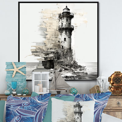 Mystérieux phare noir et blanc I - Nautique et plage, reproduction sur toile