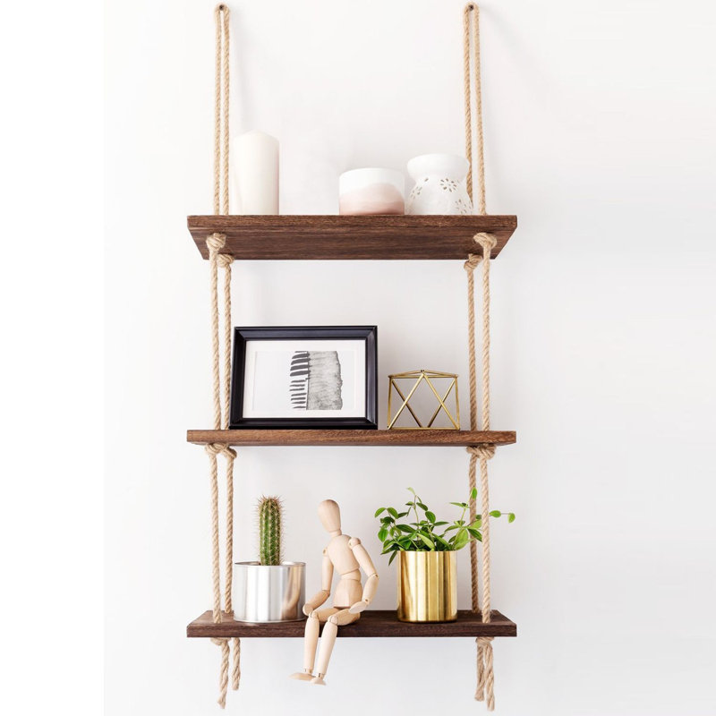 Sylvere Handmade Rustic Wall Shelf, Walnut Color, 15.7 x 43.3 x 5.5 inches | 100% Spruce Wood, Assembled | Strong Bearing Capacity of 3.1 lbs | Perfect for Home Decor, Living Room, and Entryway Organization