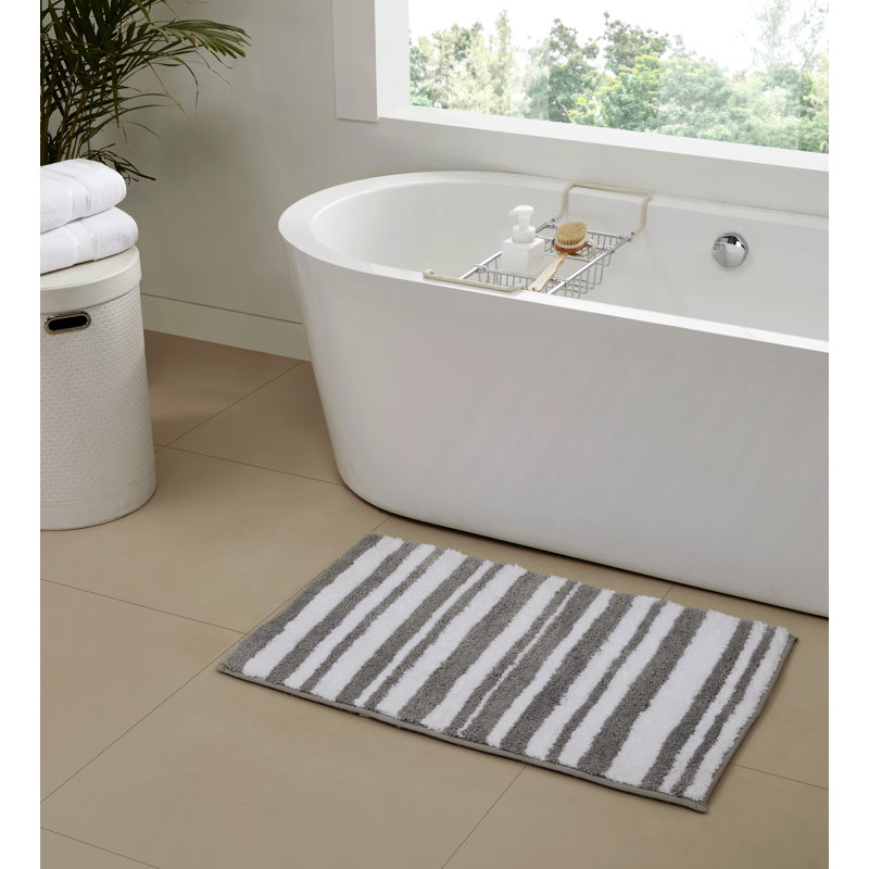 Tapis de bain réversible de la collection Marrakesh, tapis de bain lavable à la machine, Argent, 24 po x 40 po