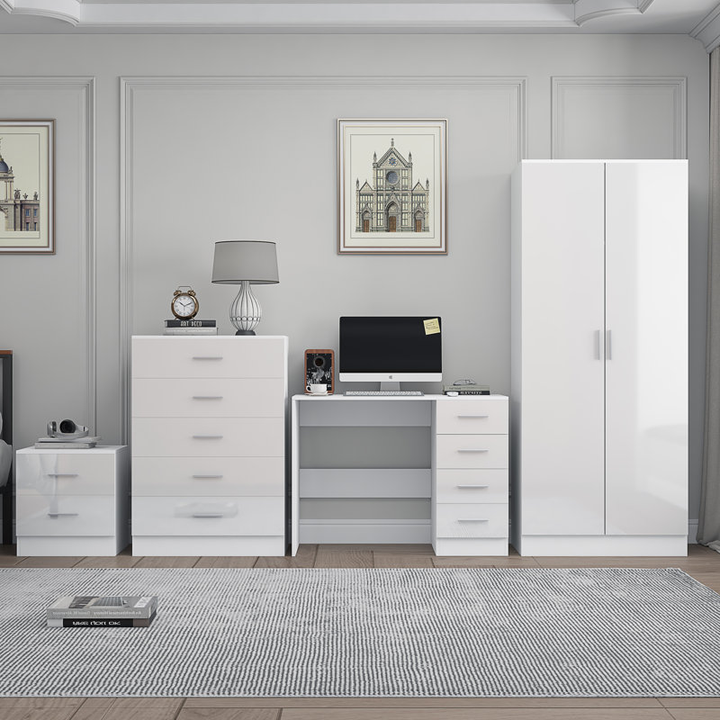 Eva Piece Bedroom Set, White Gloss / Matt White