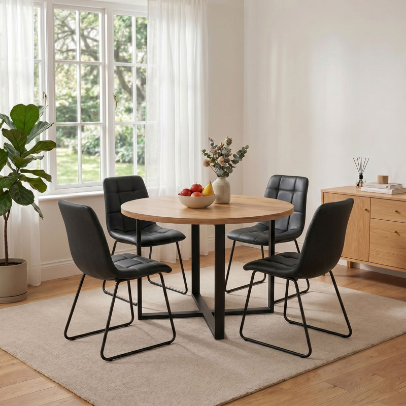 Ensemble de table de salle à manger 5 pièces avec 4 chaises, ensemble de table de salle à manger avec base en métal, Black