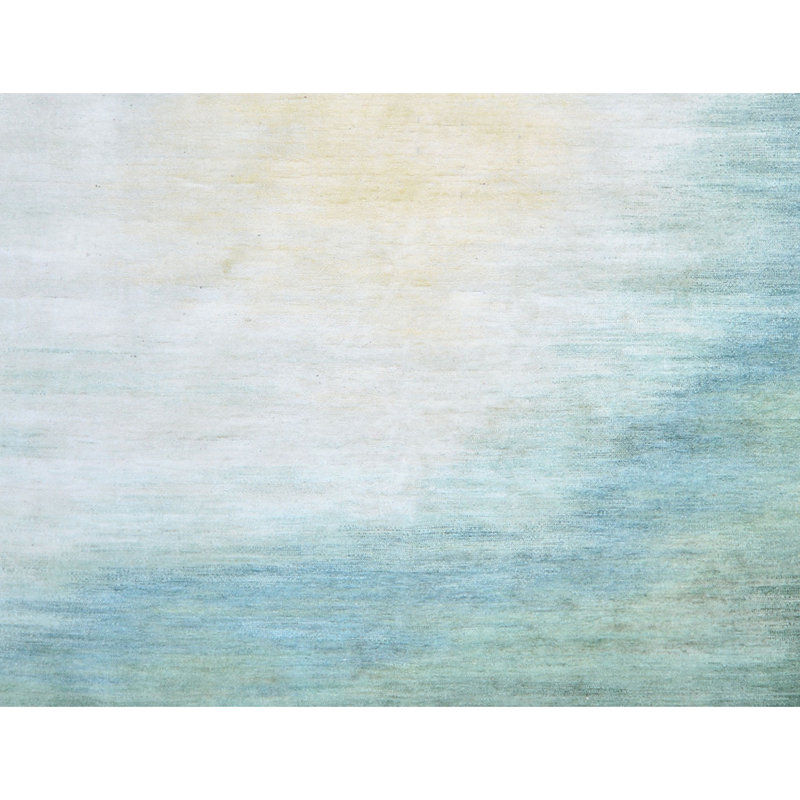 Hand Knotted Abstract Area Rug in Beige/Green, Rectangle 6' x 9'