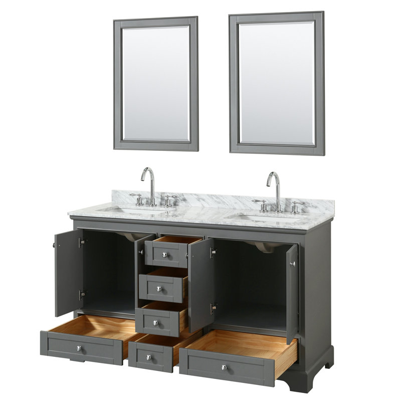 Deborah 60'' Double Bathroom Vanity with Marble Top, Dark Gray, Polished Chrome
