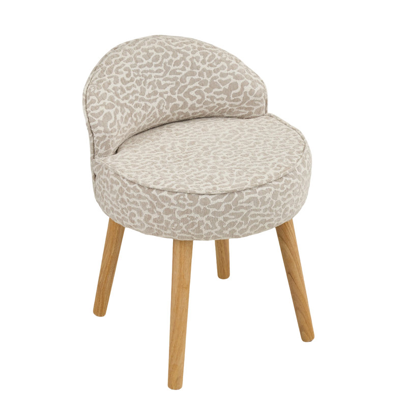 Solid Wood Accent Stool, Beige, Chenille
