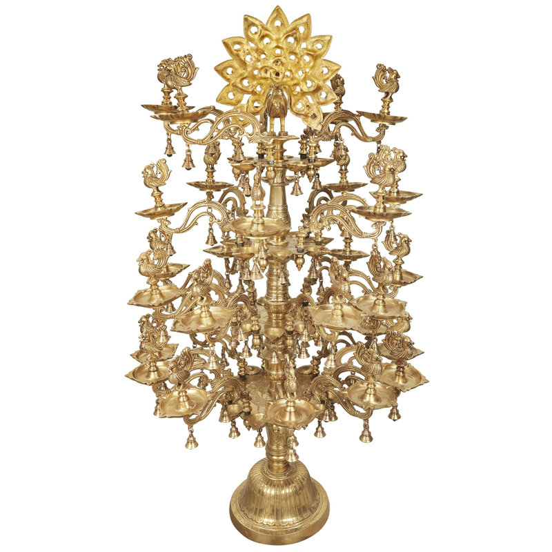 Grande lampe paon en laiton fait à la main de 52 po Anny