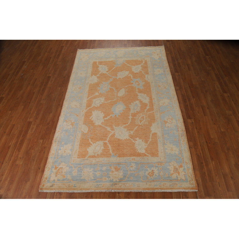 Orange Vegetable Dye Floral Oushak Turkish Area Rug 9