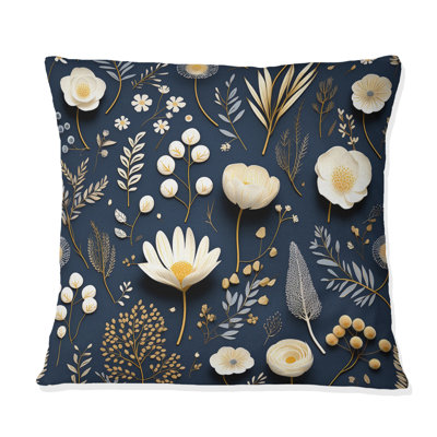 Blue And White Botanical Flowers I - Floral Printed Throw Pillow