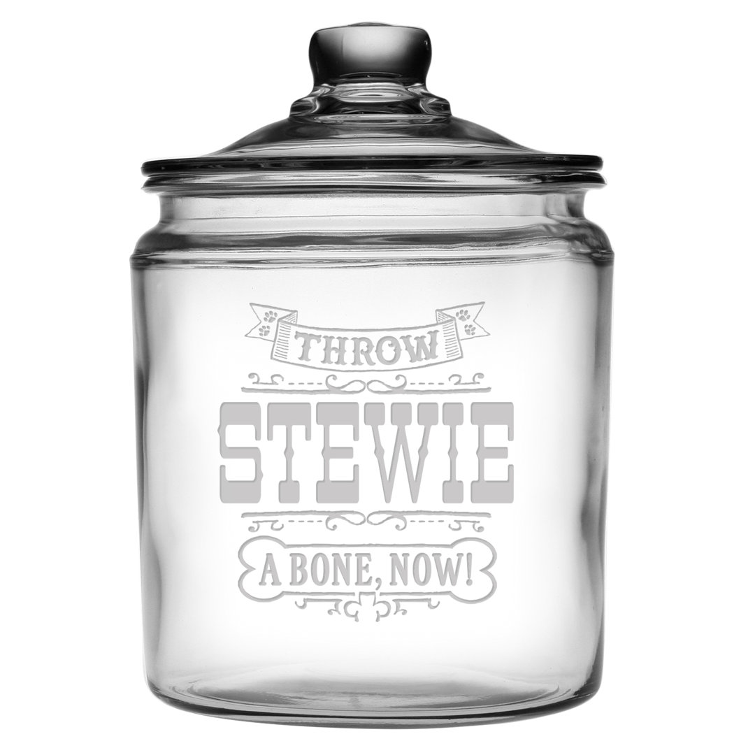 Personalized Throw a Bone 1.3 lb Treat Jar with Lid Susquehanna Glass