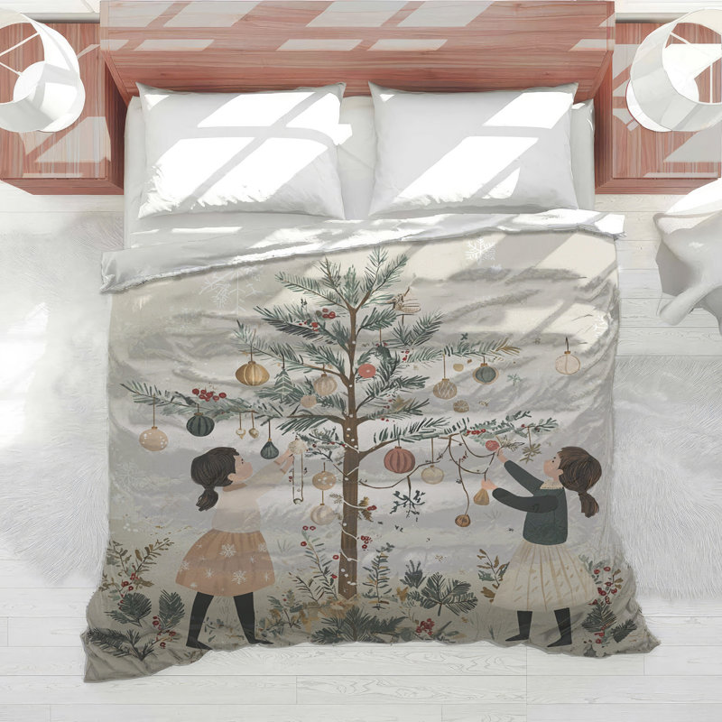 Édredon de Noël avec literie de Noël scandinave, Très grand lit