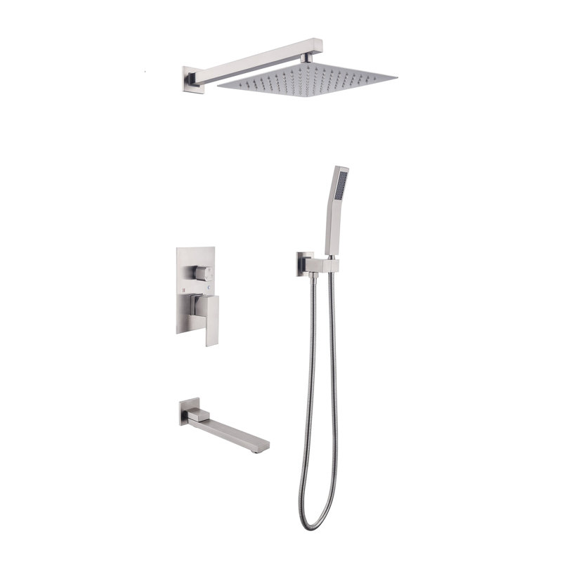 Luxury Bathroom Shower Mixer - 10" Square Brushed Nickel Rain In, Brushed Nickel