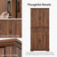 Armoire de cuisine de 180 cm de haut, de style ferme, à texture en relief, autoportante, avec 3 compartiments coulissants, 6 étagères de porte et 2 tiroirs, idéale pour la cuisine ou la salle à manger.-1334493890-1334493895