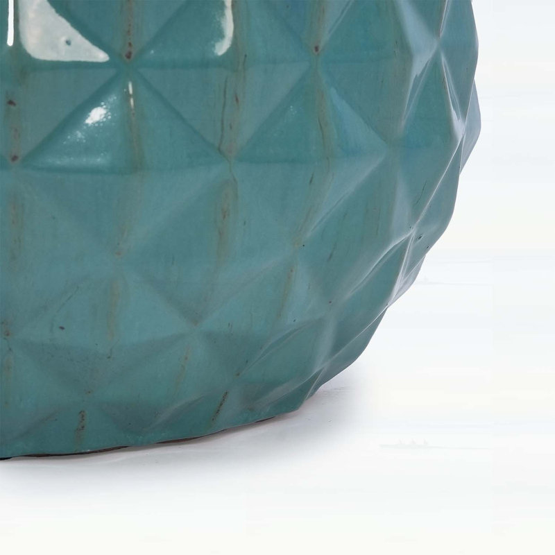 Ensemble de 3 pots à fleurs en céramique faits à la main à motif de losanges turquoise avec trou de drainage pour l'intérieur et l'extérieur