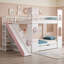 Lit superposé standard en forme de maison de château avec glissade, escalier de rangement et grand tiroir sous le lit-1632107040