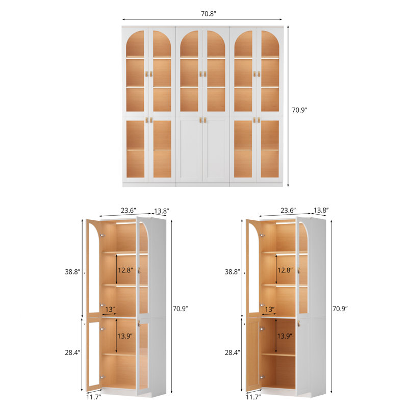 Bibliothèque blanche H 71 "x l 70,8" avec portes et tablettes en verre Cathcart, White