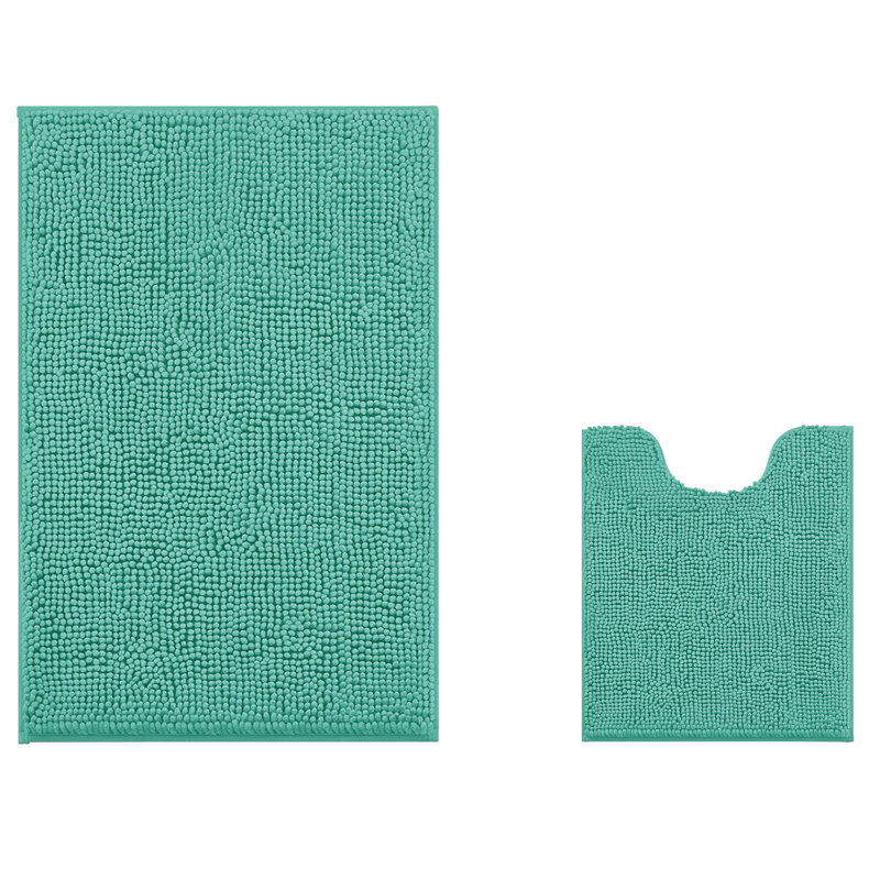 2 Piece Set Soft Cozy Plush Chenille Bath Mat Bathroom Rug, Turquoise