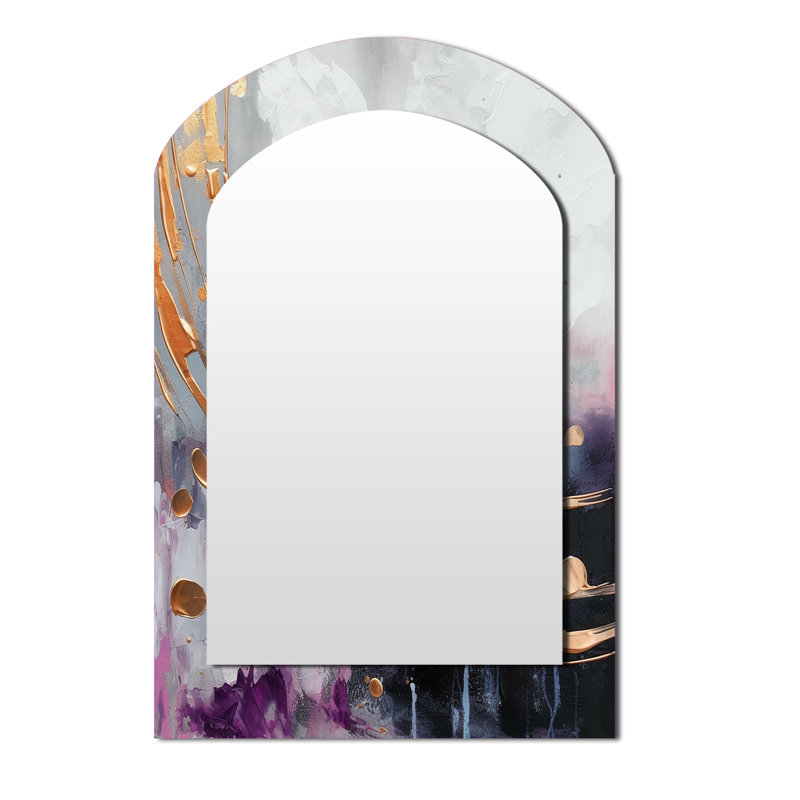 Bold Circles And Marble Fusion II - Marble Arch Large Wall Mirror, Gold Asymmetrical Decorative Mirror, Printed Metal Art