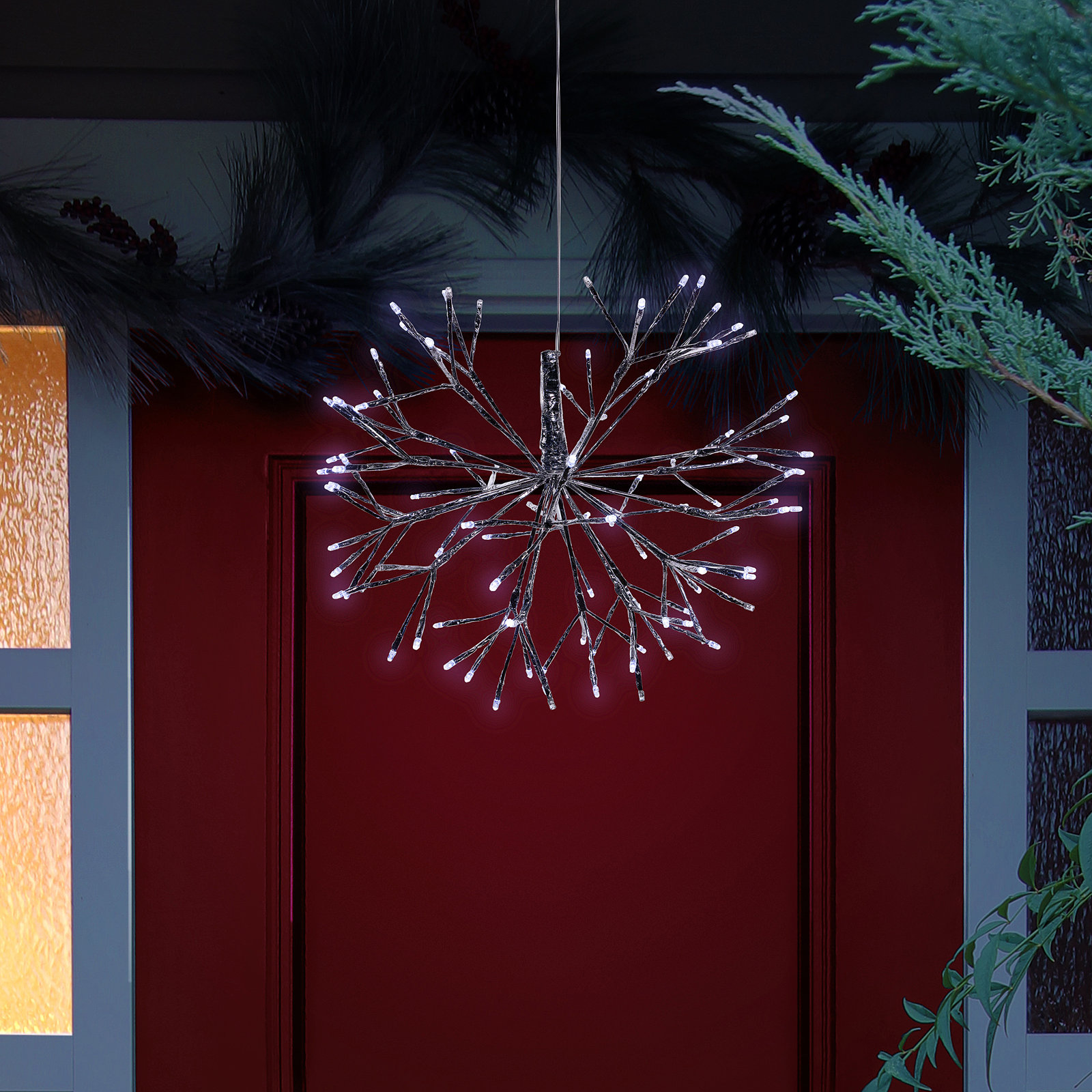 Indoor Holiday 3D Snowflake Hanging Ornament with LED Lights, Cool White, 10"