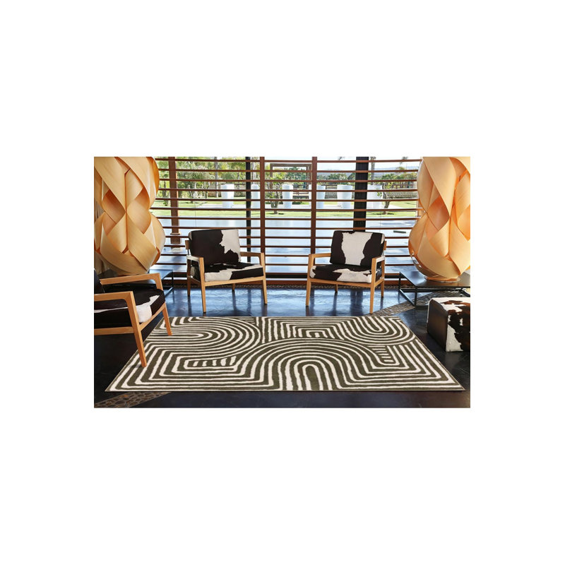 Tapis décoratif moderne à motif tourbillon jaune, Sous-tapis carré 3 pi 3 po inclus
