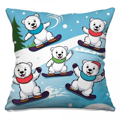 Polar Bears Snowboarding Double Sided Throw Pillows