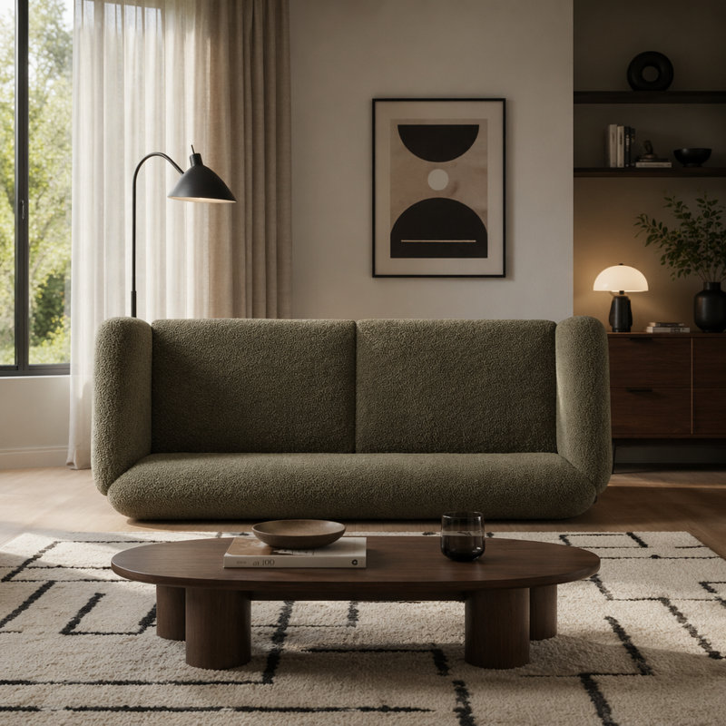 Canapé Boucle Sherpa, Vert olive