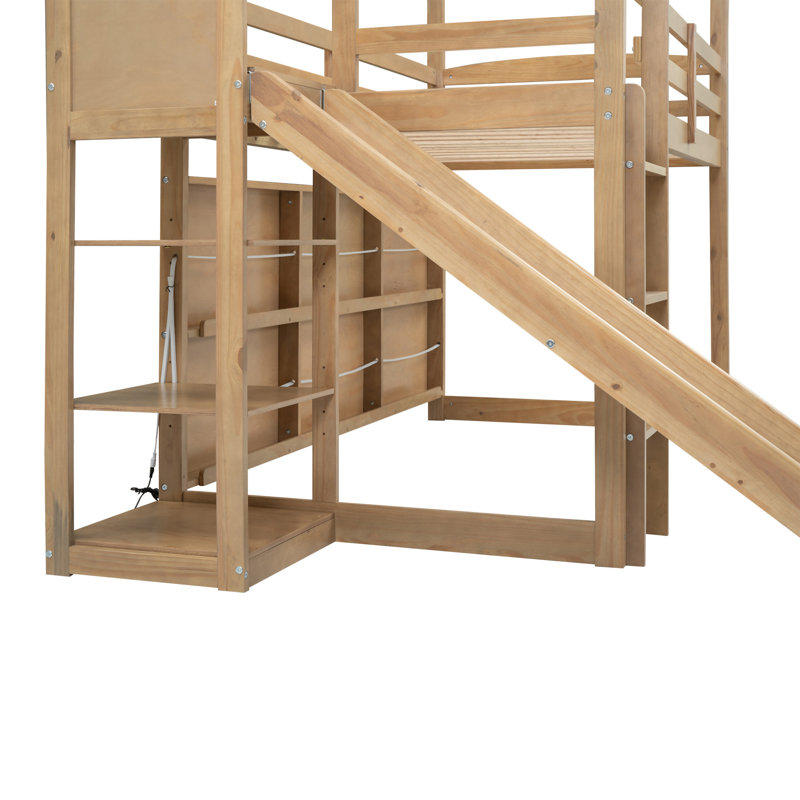 Lit mezzanine avec glissade Wood House, Naturel