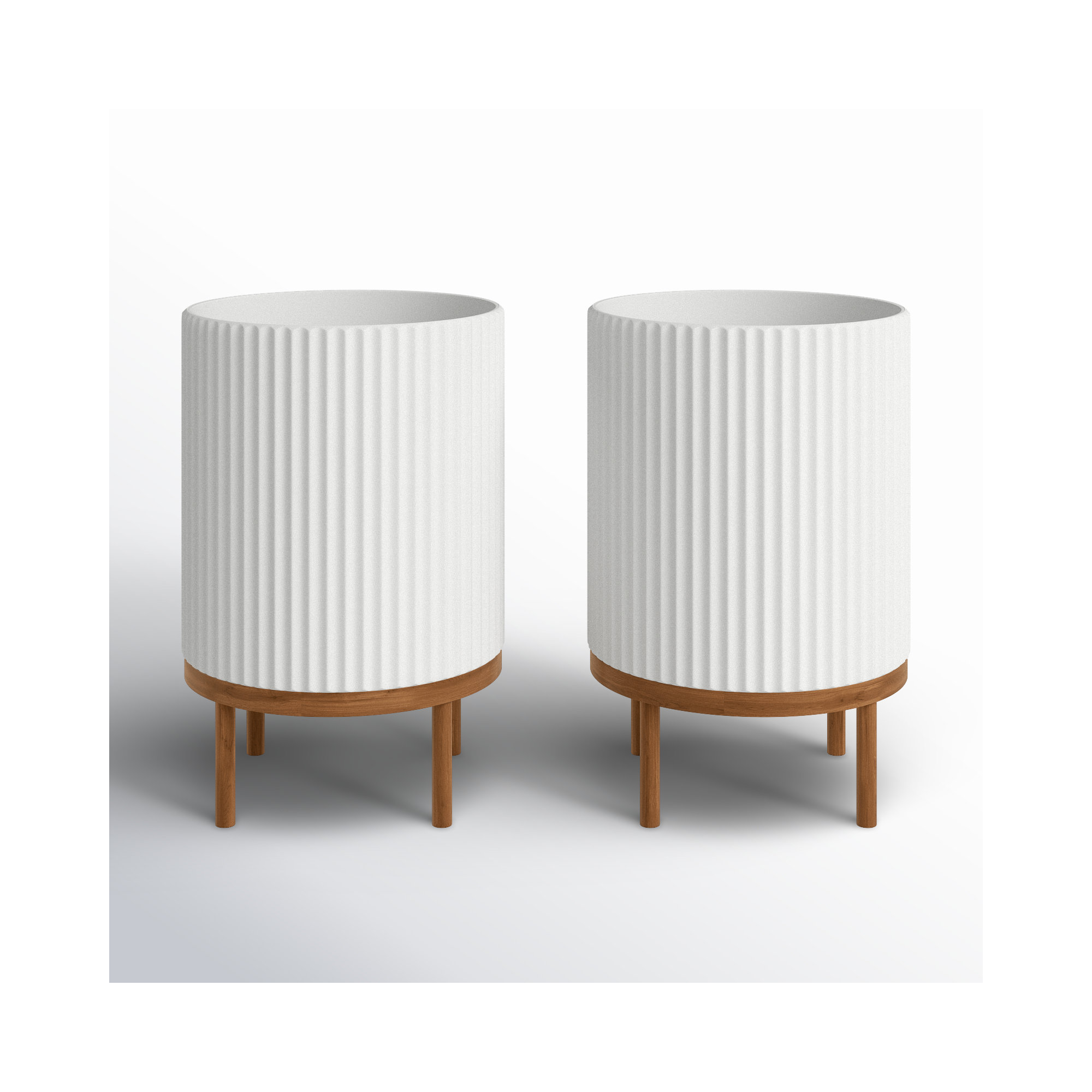 Demi Series Planter with Stand, 2, White/Brown, 22" H x 14.75" W x 14.75" D