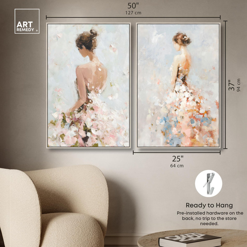 "Dreamscape Glam Art", ensemble de 2 impressions sur toile par , H 37 po x l 25 po, Argent argent