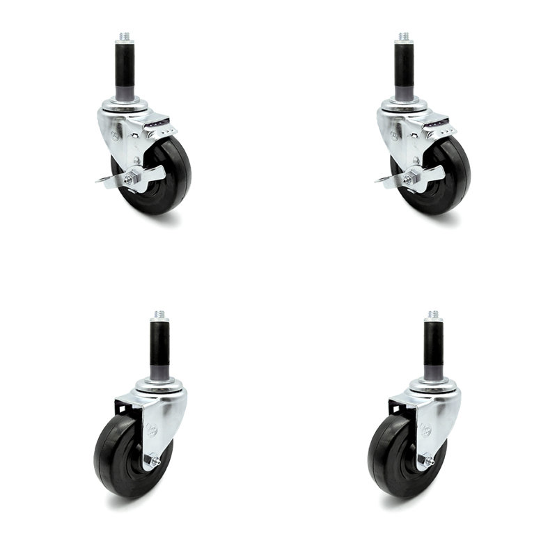 Ensemble de roulettes extensibles à 4 roues pivotantes en caoutchouc dur de 4 pouces et 7 freins SCC / SCC-EX20S414-HRS-2-TLB-2-MTG41