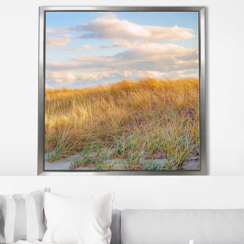 «Grassy Dunes Panorama II» par Brooke T. Ryan - photographie, H 21,5 po x l 21,5 po x P 2 po, Cadre flottant argent