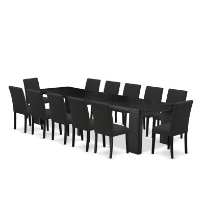 Ensemble de 13 pièces pour salle à manger moderne comprenant une table de cuisine rectangulaire et 12 chaises en tissu de lin noir, noir brossé