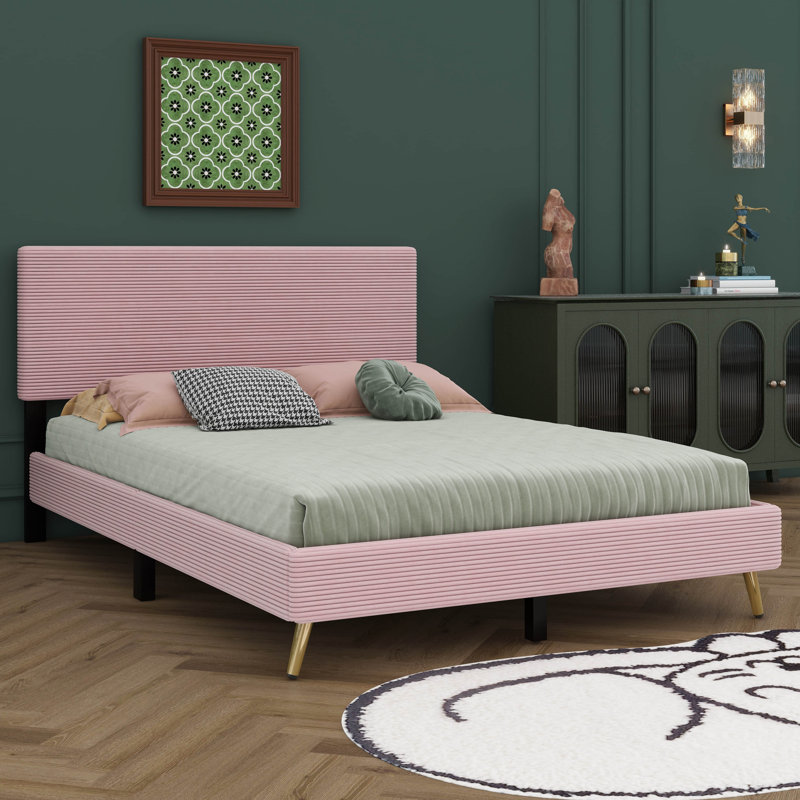 Menlo Upholstered Platform Bed,Bed Frame, Pink
