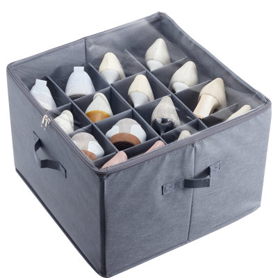 Rangement à chaussures sous le lit avec 16 compartiments, séparateurs ajustables, matériau respirant, fenêtre transparente, pour talons hauts, renforcé, idéal pour les espadrilles