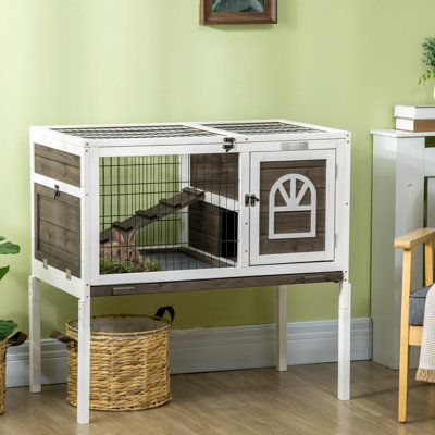 Cochon d'Inde massif - cage à lapin avec couloir spacieux, portes sécurisées, plateau hygiénique amovible, entrées verrouillables spacieuses et café, brun clair