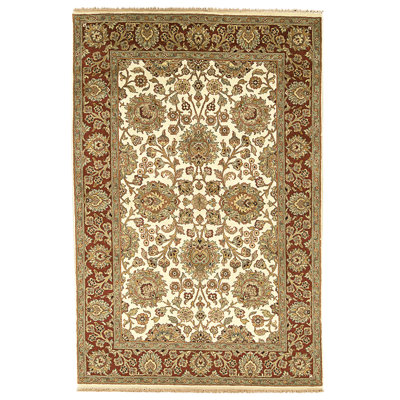 High-Quality Hand-Knotted Ivory And Red Area Rug