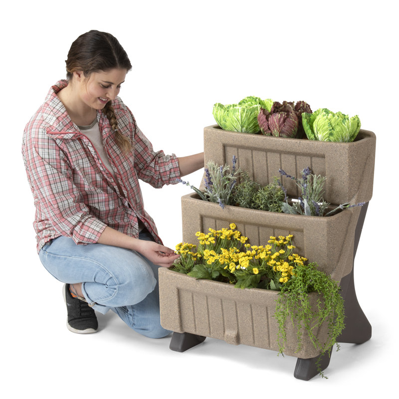 Tan Plastic 3-Level Vertical Herb and Flower Planter