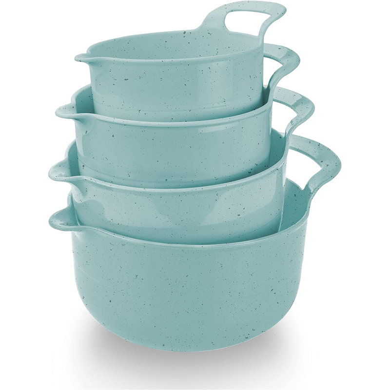 4 Piece Nesting Plastic Mixing Bowl Set, Green