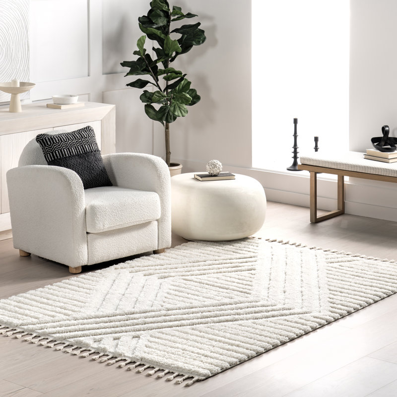 Geometric Shag Tassel Area Rug, Rectangle 6'7" x 9'