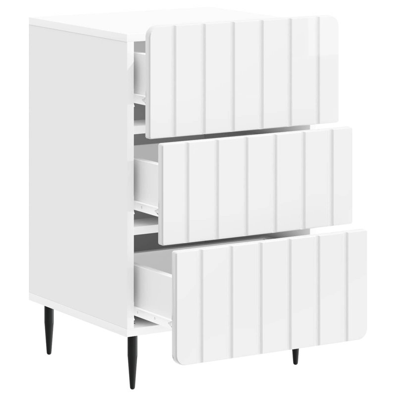 43cm W Manufactured Wood Bedside Table, High Gloss White