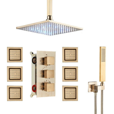 16 Inch Matte Stainless Steel Shower System with Thermostatic Valve and High-Pressure Handheld Spray