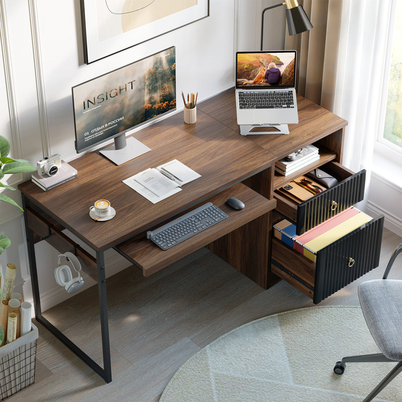 Bureau d'écriture avec plateau pour clavier Labelle, Walnut/Black