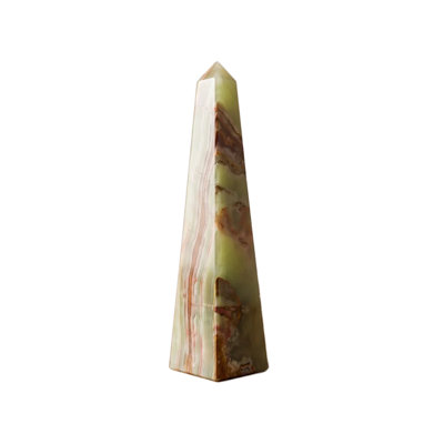 Natural Onyx Obelisk Sculpture, Handcrafted Multicolor Stone Decorative Object, Geometric Tabletop Accent for Shelf, Mantel, Office & Home Décor, 2.5" Base & 10" Tall