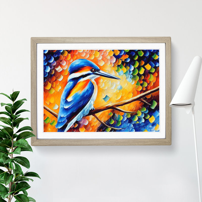 Kingfisher Bird Vol.4 Abstract - Single Picture Frame Painting, Oak, 46cm H x 64cm W x 2cm D