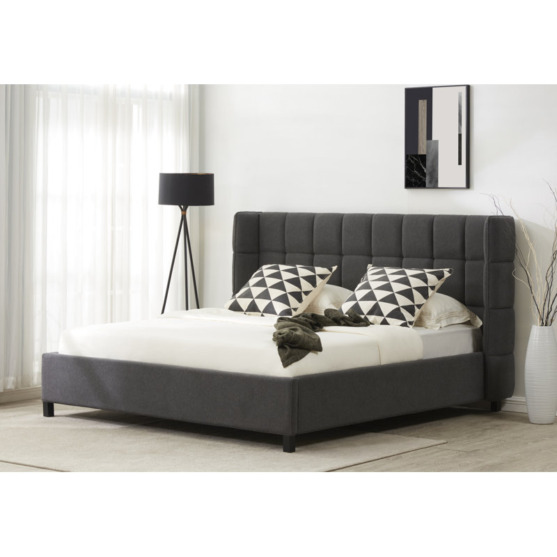 Bilger Upholstered Wingback Bed, King, Dark Gray